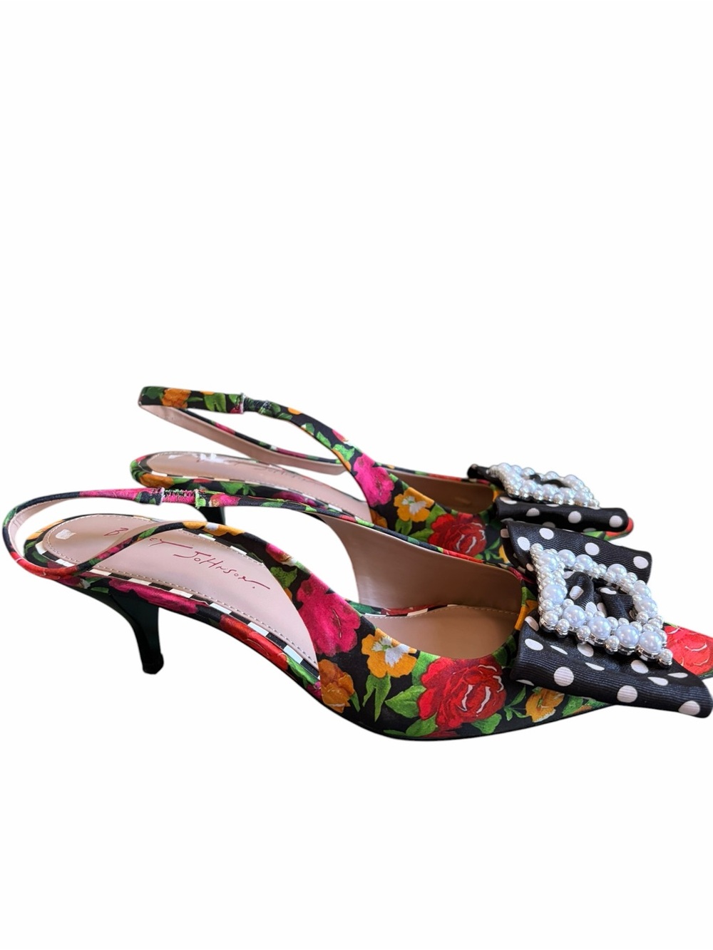 Betsey Johnson BIRDIE Floral Polka Dot Slingback Heels - Picture 2 of 10